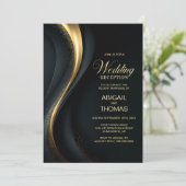 Elegante zwarte en gouden huwelijksreceptie kaart (Staand voorkant)