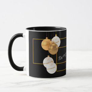 Elegante zwarte en gouden kerstbeker met opdruk mok