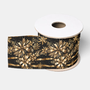Elegante Zwarte en Gouden Kerstbogen Grosgrain Lint