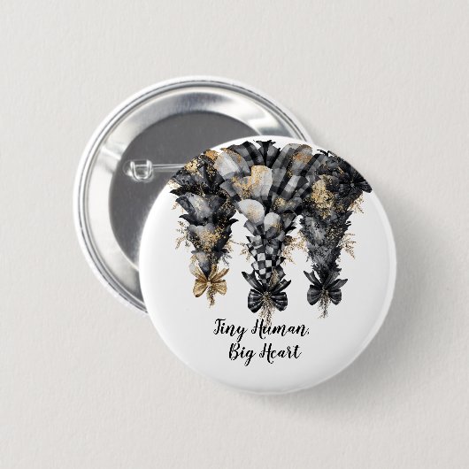 Elegante zwarte en gouden kerstbomen ronde button 5,7 cm (Voorkant /achterkant)