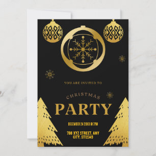 Elegante zwarte en gouden kerstfeestuitnodiging kaart