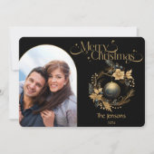 Elegante zwarte en gouden kerstfoto feestdagenkaart (Voorkant)