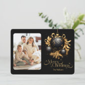 Elegante zwarte en gouden kerstfoto feestdagenkaart (Staand voorkant)