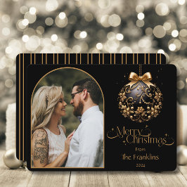 Elegante zwarte en gouden kerstfoto feestdagenkaart