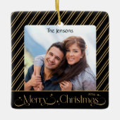 Elegante zwarte en gouden kerstfoto keramisch ornament (Voorkant)