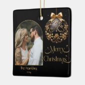 Elegante zwarte en gouden kerstfoto keramisch ornament (Links)
