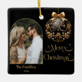 Elegante zwarte en gouden kerstfoto keramisch ornament (Voorkant)