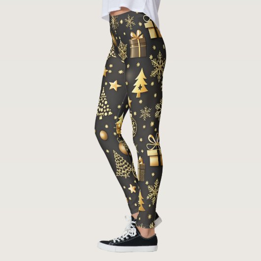 Elegante zwarte en gouden kerstkous vakantie leggings (Links)