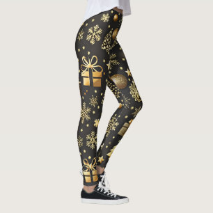 Elegante zwarte en gouden kerstkous vakantie leggings