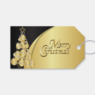 Elegante Zwarte en Gouden Kerstmis Cadeaulabel