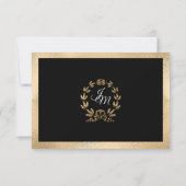Elegante Zwarte en Gouden Krans Script Calligrafie RSVP Kaartje (Achterkant)