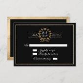 Elegante Zwarte en Gouden Krans Script Calligrafie RSVP Kaartje (Voorkant / Achterkant)