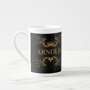 Elegante zwarte en gouden kroon beginletters porselein kop