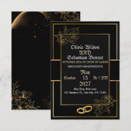 Elegante Zwarte en Gouden Luxe Bloem Bruiloft RSVP Kaartje
