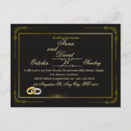 Elegante zwarte en gouden luxe trouwkaart  uitnodiging briefkaart