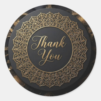 Elegante Zwarte en Gouden Mandala Bedankt Sticker