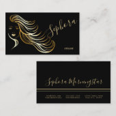 Elegante zwarte en gouden metalen folie kapper visitekaartje (Voorkant / Achterkant)