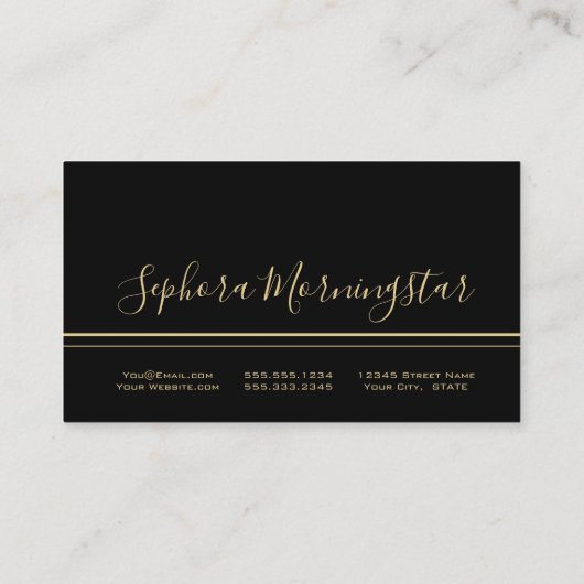 Elegante zwarte en gouden metalen folie kapper visitekaartje (Achterkant)