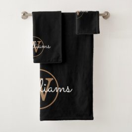 Elegante zwarte en gouden monogram badhanddoekense bad handdoek