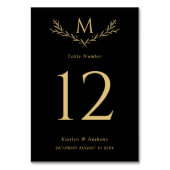 Elegante zwarte en gouden monogram bloemenkrans br kaart (Achterkant)