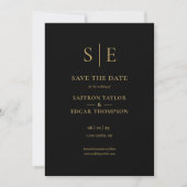 Elegante zwarte en gouden monogram bruiloft save the date (Voorkant)
