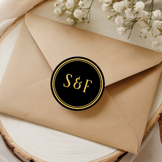 Elegante Zwarte en Gouden Monogram Envelope Zegel