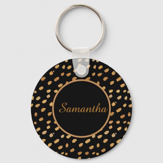Elegante zwarte en gouden monogram sleutelhanger (Voorkant)
