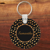 Elegante zwarte en gouden monogram sleutelhanger (Voorkant)