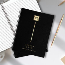 Elegante zwarte en gouden monogram spiraal met ler