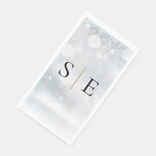 Elegante zwarte en gouden monogram winter servet (Hoek)