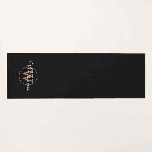 Elegante zwarte en gouden monogram yogamat (Achterkant (horizontaal))