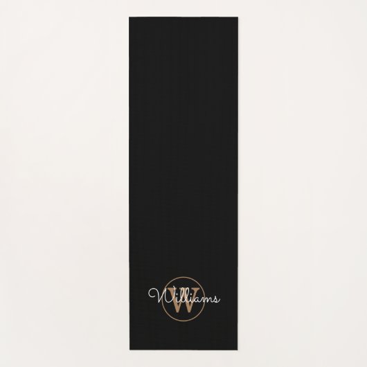 Elegante zwarte en gouden monogram yogamat (Voorkant)