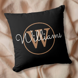 Elegante zwarte en gouden monogramnaam kussen