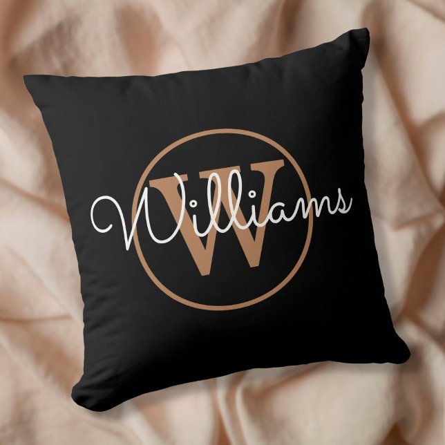 Elegante zwarte en gouden monogramnaam kussen (Creator heeft geüpload)