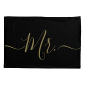 Elegante zwarte en gouden Mr. Mrs. script pasgetro Kussensloop (Achterkant-Links)