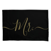 Elegante zwarte en gouden Mr. Mrs. script pasgetro Kussensloop (Voorkant-Links)