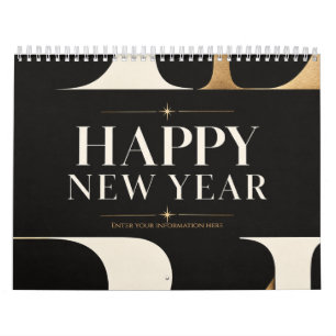 Elegante zwarte en gouden Nieuwjaarsstijl Kalender
