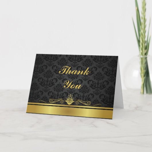 Elegante Zwarte en Gouden Notecard Bedankkaart (Voorkant)