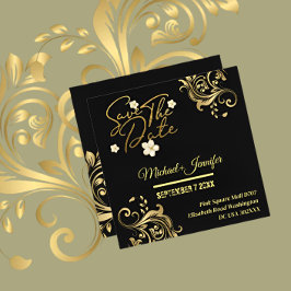 Elegante zwarte en gouden QR Save The Date uitnodi