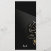 Elegante Zwarte en Gouden Roos Bruiloft Menu (Achterkant)