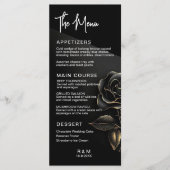 Elegante Zwarte en Gouden Roos Bruiloft Menu (Voorkant)