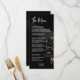 Elegante Zwarte en Gouden Roos Bruiloft Menu