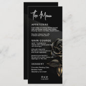 Elegante Zwarte en Gouden Roze Bruiloft Menu (Voorkant / Achterkant)