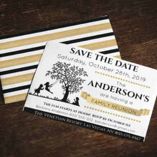 Elegante Zwarte en Gouden "Save the Date" Familier Kaart