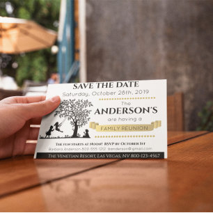 Elegante Zwarte en Gouden "Save the Date" Familier Uitnodiging Briefkaart