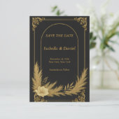Elegante zwarte en gouden Save the Date-kaart Date (Staand voorkant)