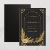 Elegante zwarte en gouden Save the Date-kaart Date (Voorkant / Achterkant)