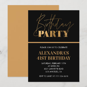 Elegante zwarte en gouden script 41e verjaardagsfe kaart