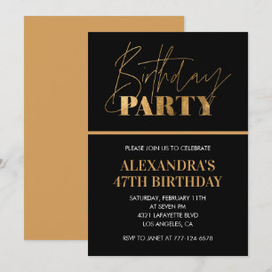 Elegante zwarte en gouden script 47e verjaardagsfe kaart