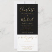 Elegante zwarte en gouden script all-in-one bruilo kaart (Voorkant)